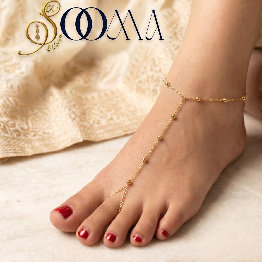 Adjustable daily wear gold attached toe loop foot jewelry for women