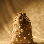 Jute drawstring bag with pearl embellishments 