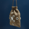 Jute drawstring bag with decorative elements 