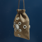 Jute drawstring bag with decorative elements 