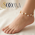 Wave Pattern Gold Pearl Ankle Kada | Rigid Cuff Payal, AK00078