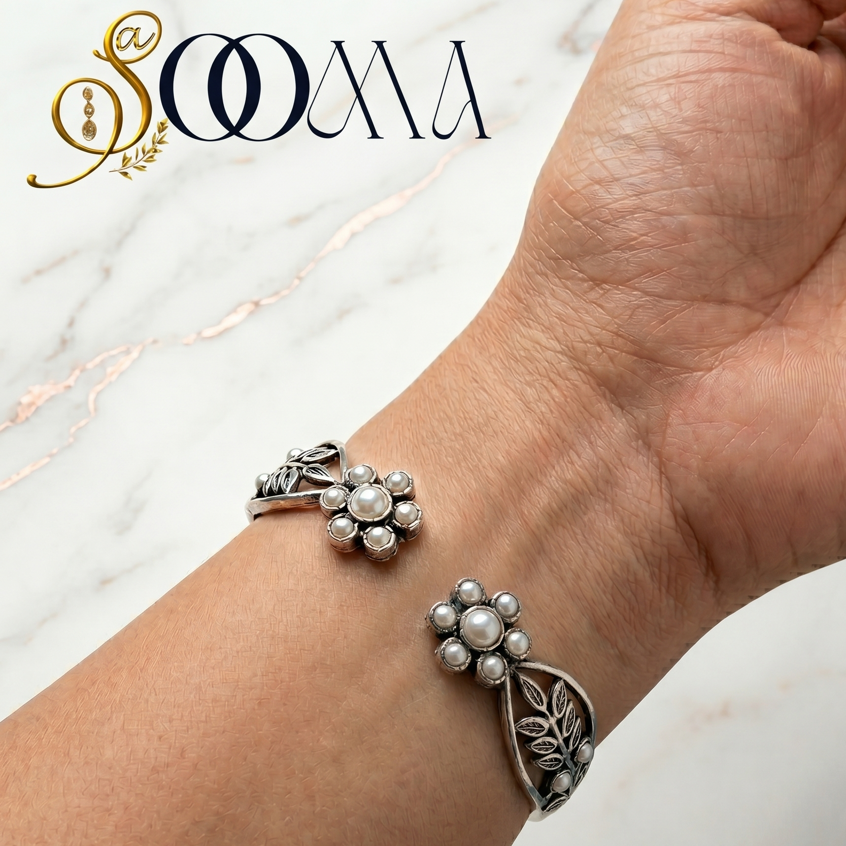 Macro shot of Sooma brand designer silver link bracelet showing the inner side and premium craftsmanship details
