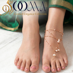 Gold Crossed Beaded Toe Ring Anklet Chain | Pearl Foot Harness, AK00073