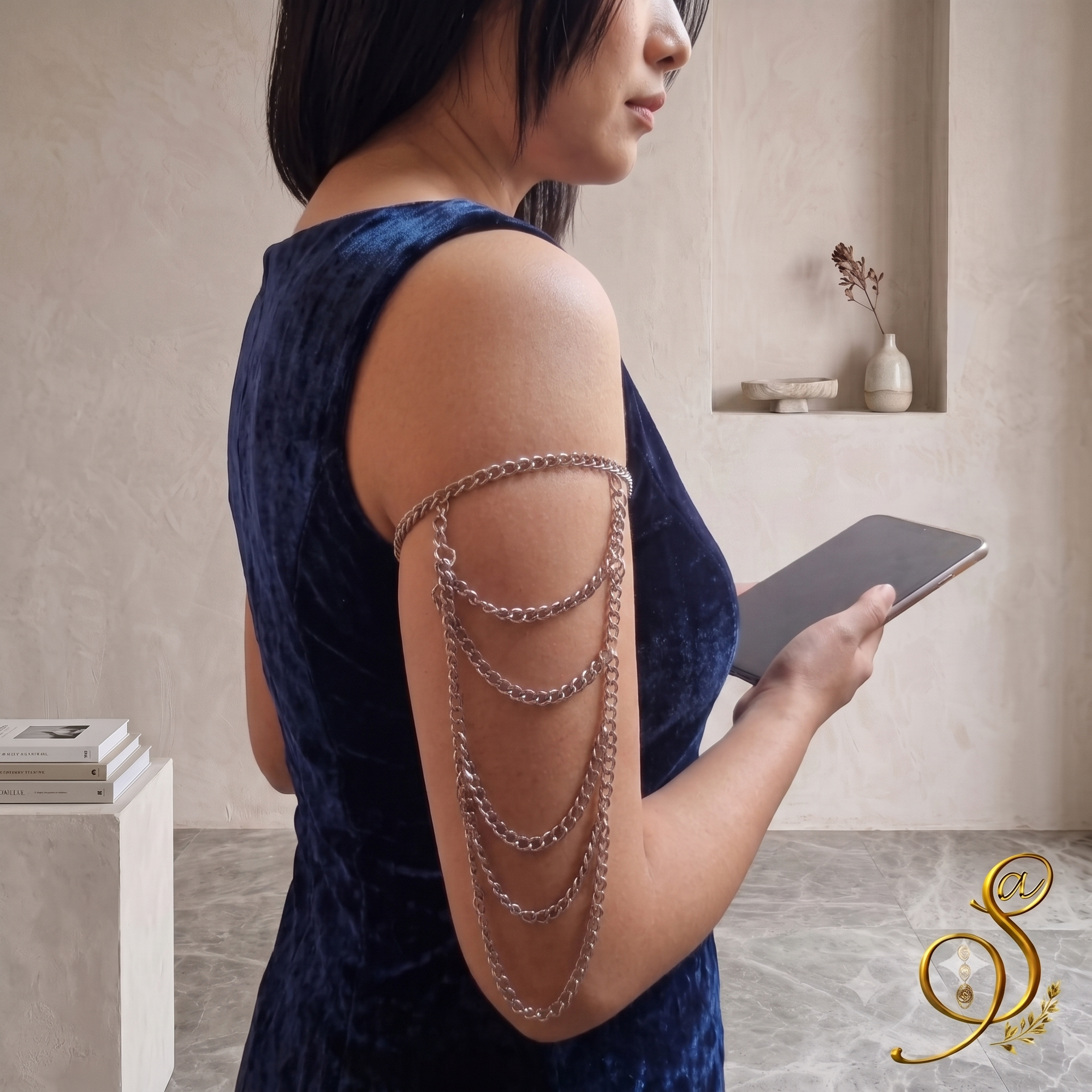 Multi-Layered Silver Chain Armlet |Versatile Statement Arm Cuff, AL00001