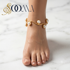 Wave Pattern Gold Pearl Ankle Kada | Rigid Cuff Payal, AK00078