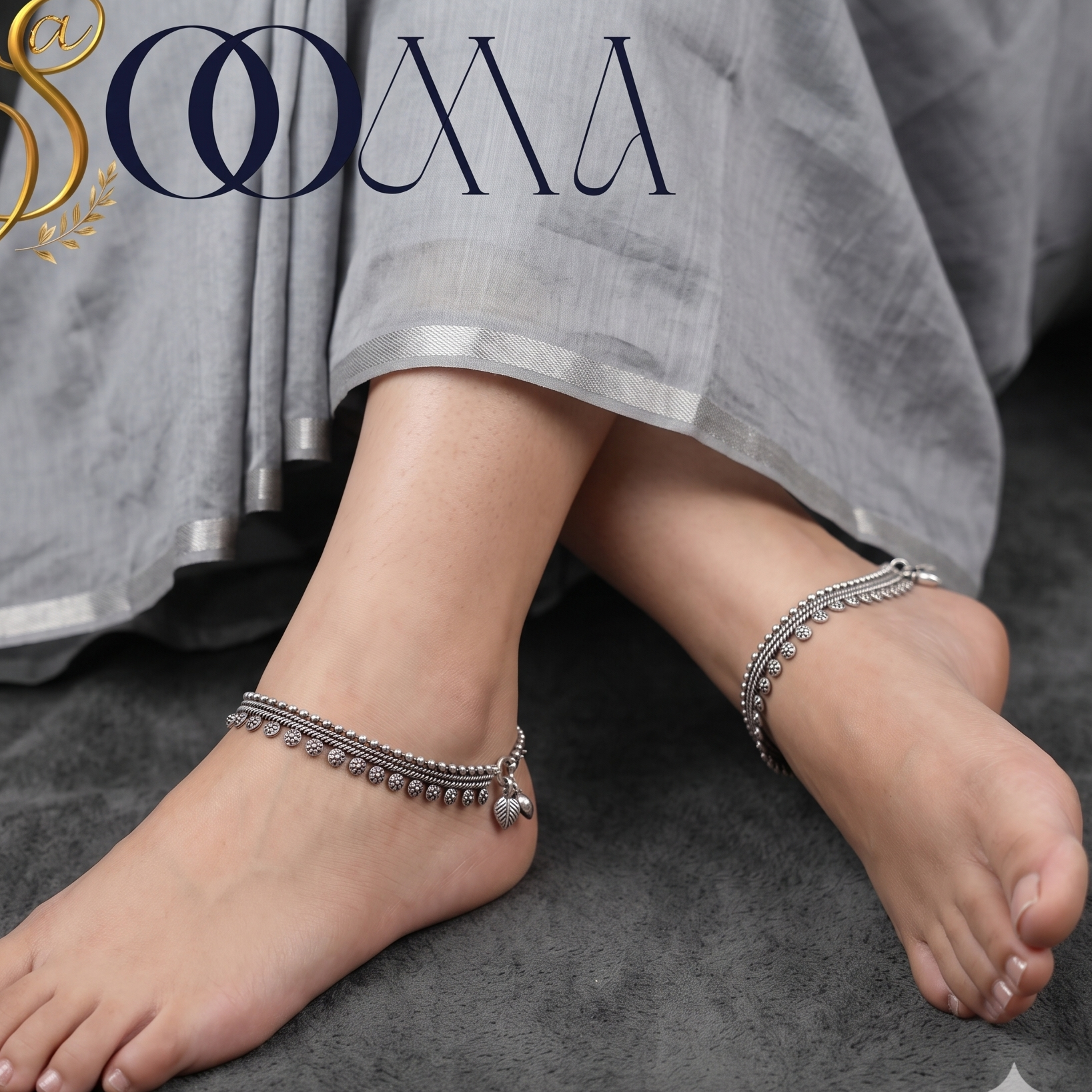 The Meera Floral Oxidized Payal Pair | Sooma, AK00082