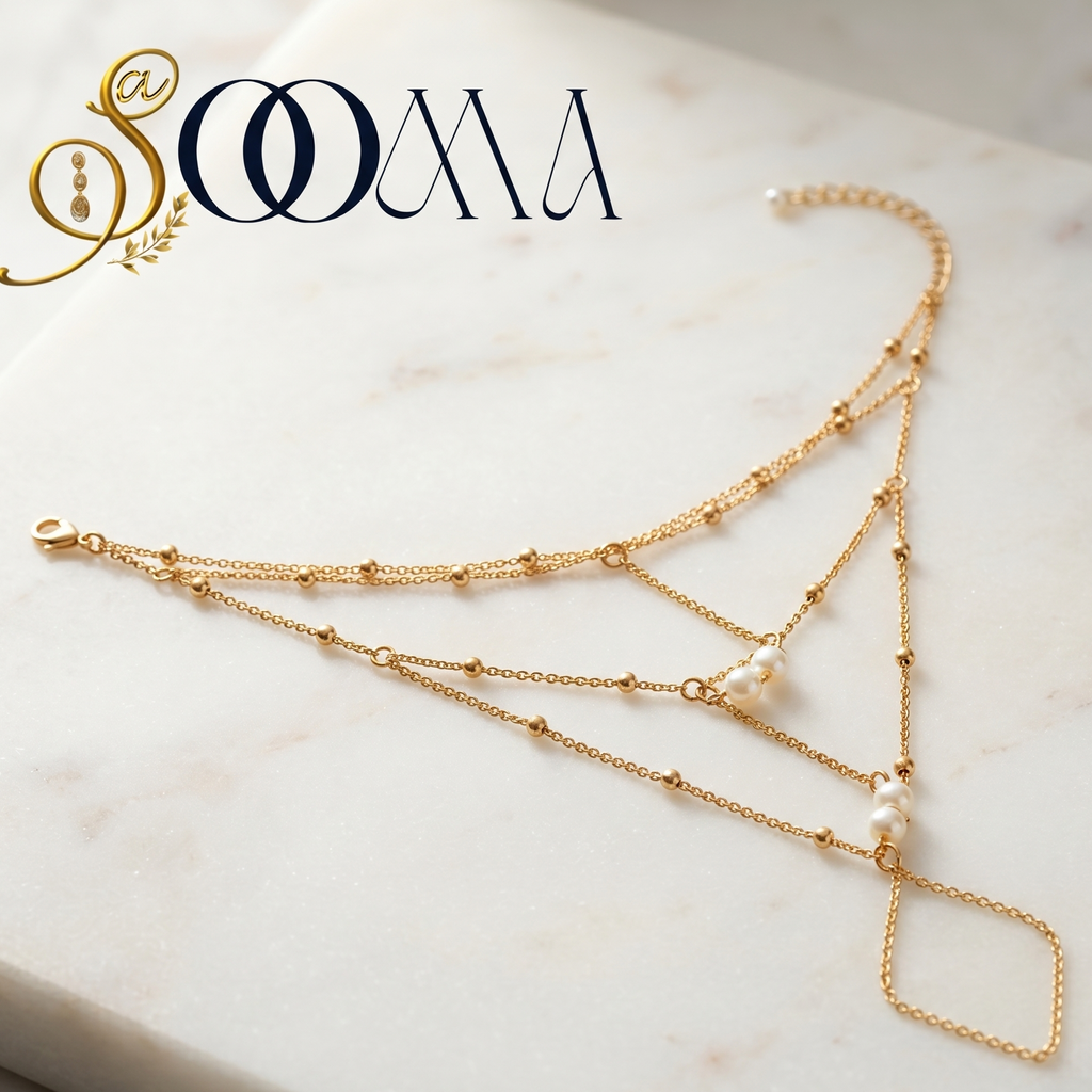 Minimalist gold crossed foot harness chain jewelry from the Crossed Elegance Collection