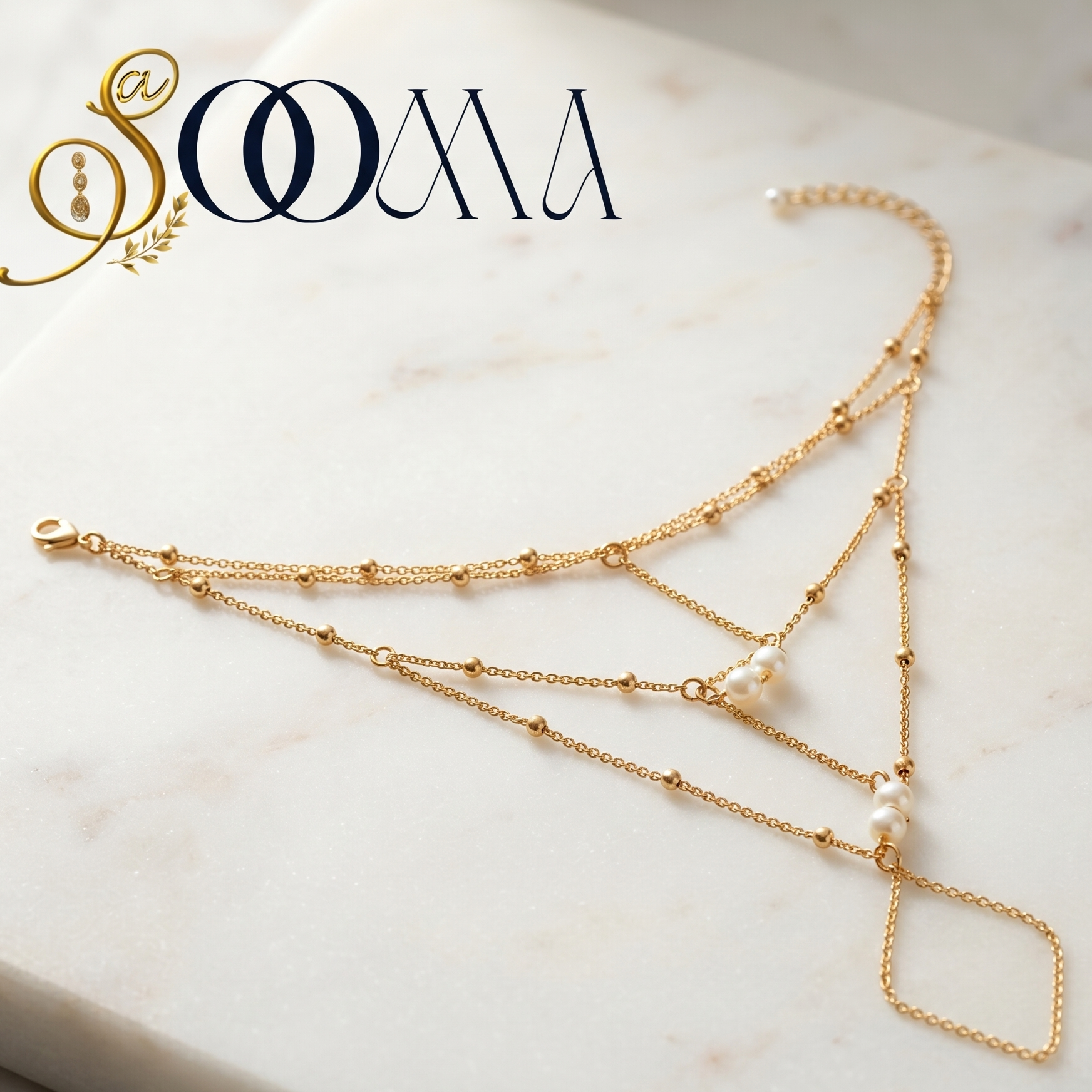 Minimalist gold crossed foot harness chain jewelry from the Crossed Elegance Collection