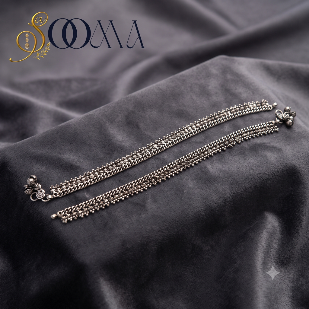 The Virasat Textured Mesh Payal Set, SOOMA|AK00084