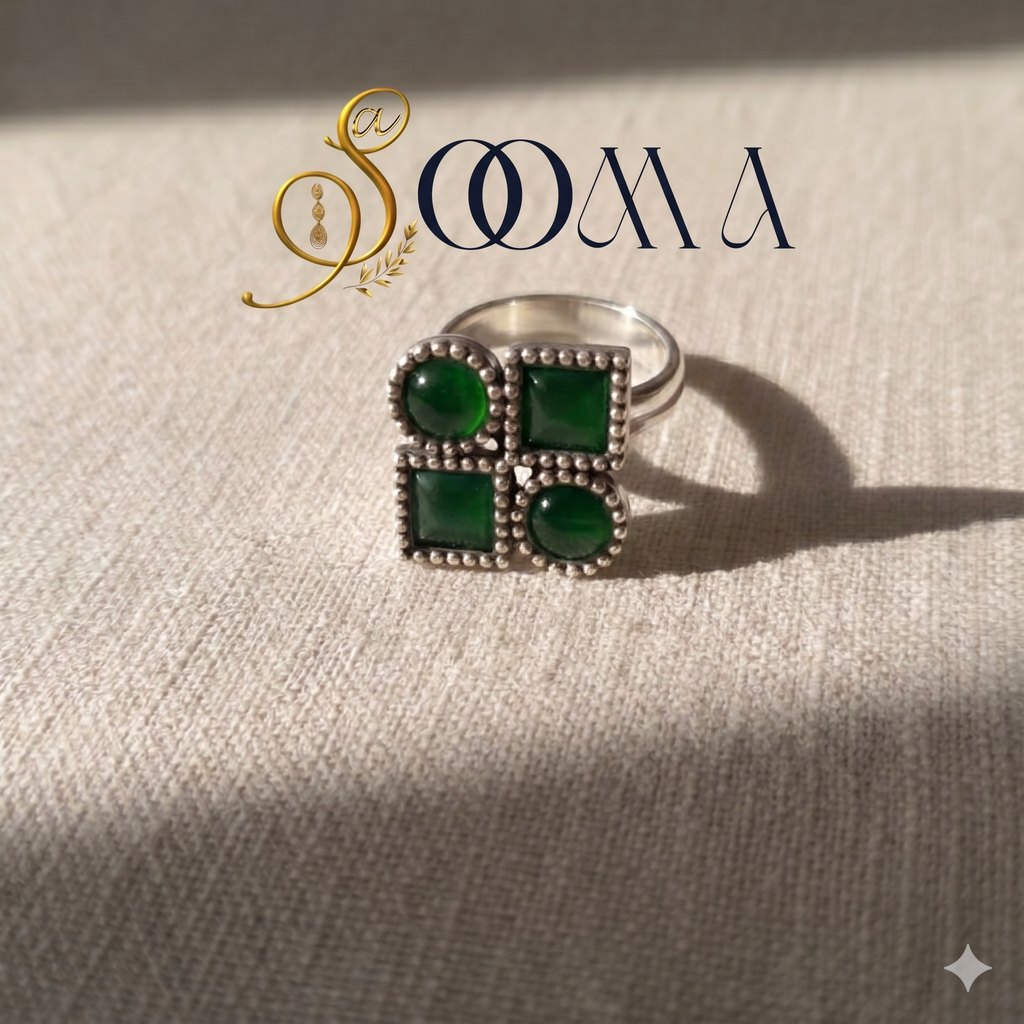 Silver Geometric Quad Green Toe Ring | Sooma, TR00011