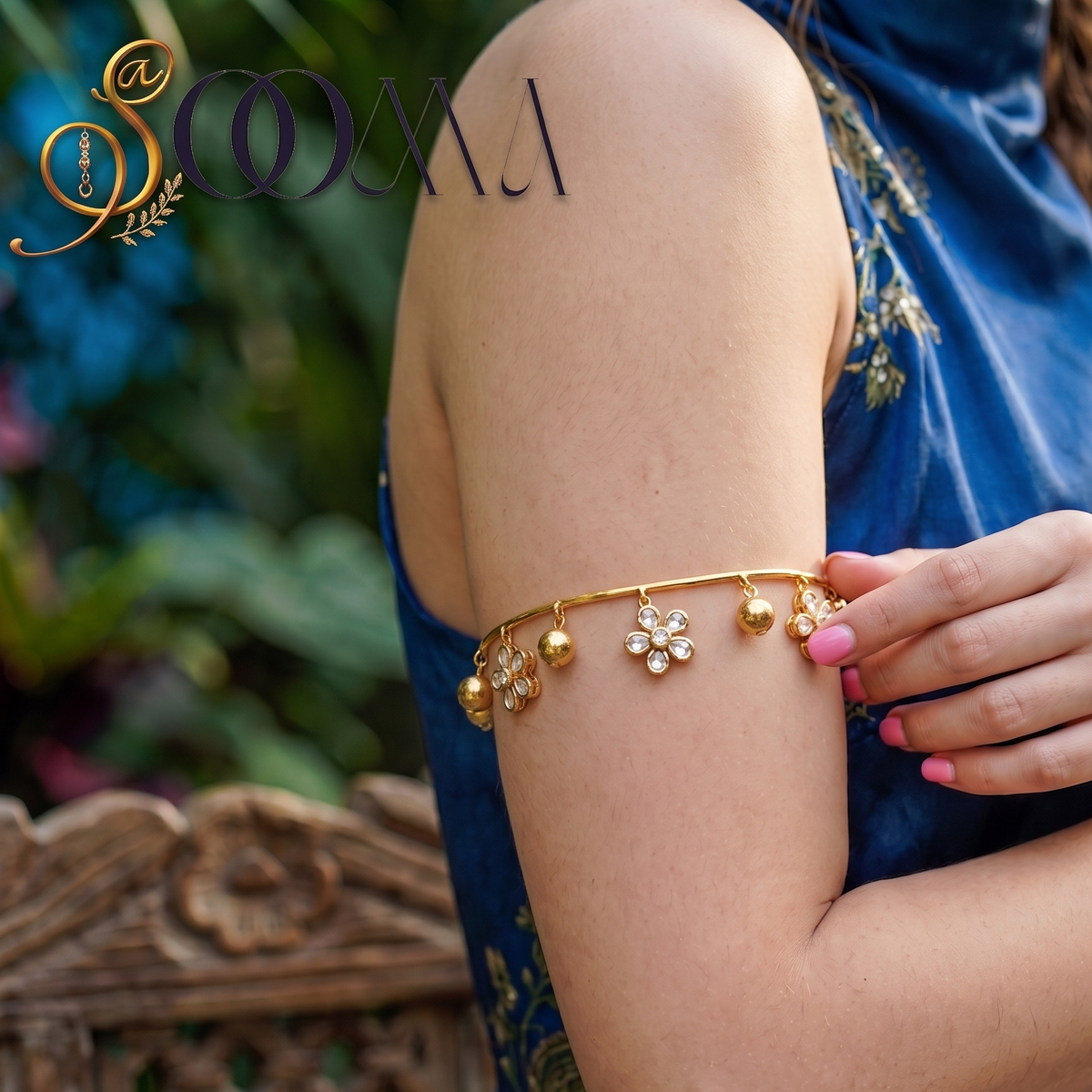 Gold Floral Kundan Stone Flexible Anklet Payal | Sooma, AK00107