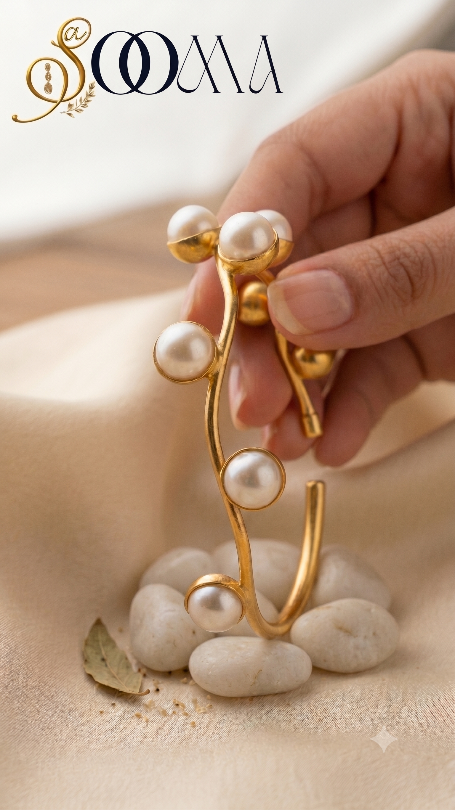 Wave Pattern Gold Pearl Ankle Kada | Rigid Cuff Payal, AK00078