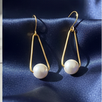 Gold drop pearl earrings, minimalist design