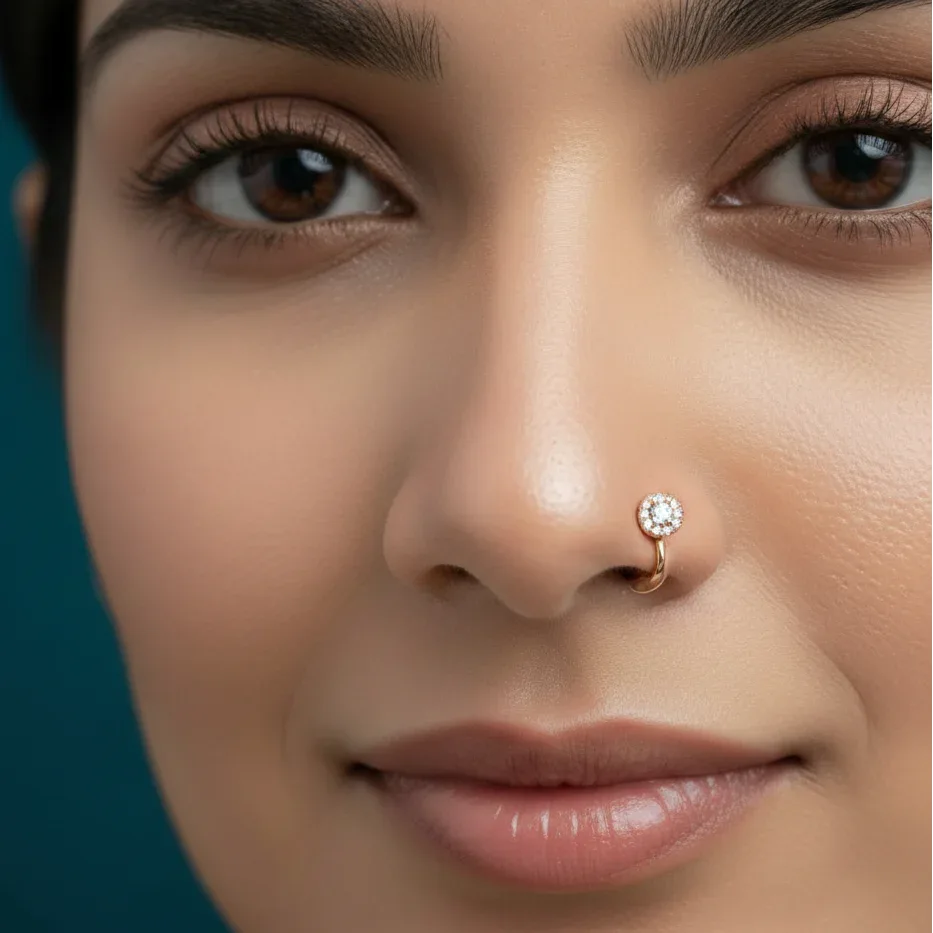 Elegant Gold-Plated AD Nose Pin | [SOOMA], NP00003 - sooma