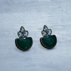 Green & White Oxidised Stone Drop Earrings