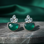 Green & White Oxidised Stone Drop Earrings on Marble Backdround