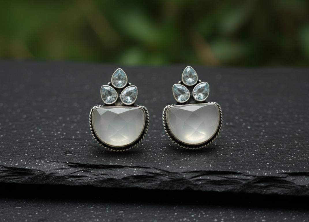 Elegant Oxidised Stone Drop Earrings | [SOOMA], OS00003