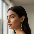Woman wearing High Low Beaded Earrings
