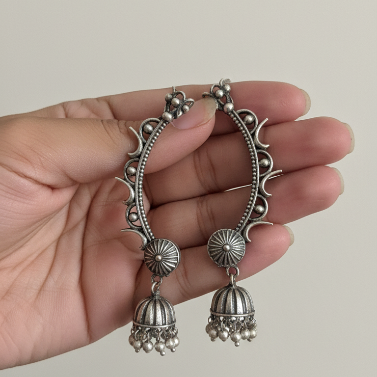 Oxidized Silver Earcuffs with Jhumki