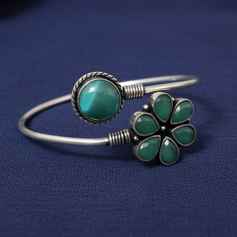 Elegant Kundan oxidised silver bracelet for western dresses, perfect office to weekend wear.