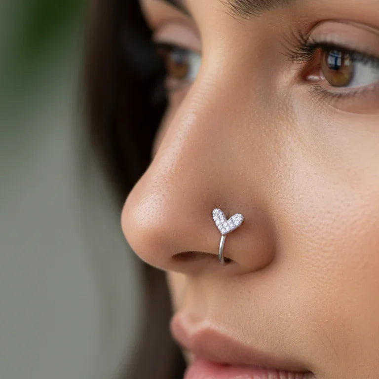Elegant Silver Lookalike Heart Nose Pin | [SOOMA], NP00011 - sooma