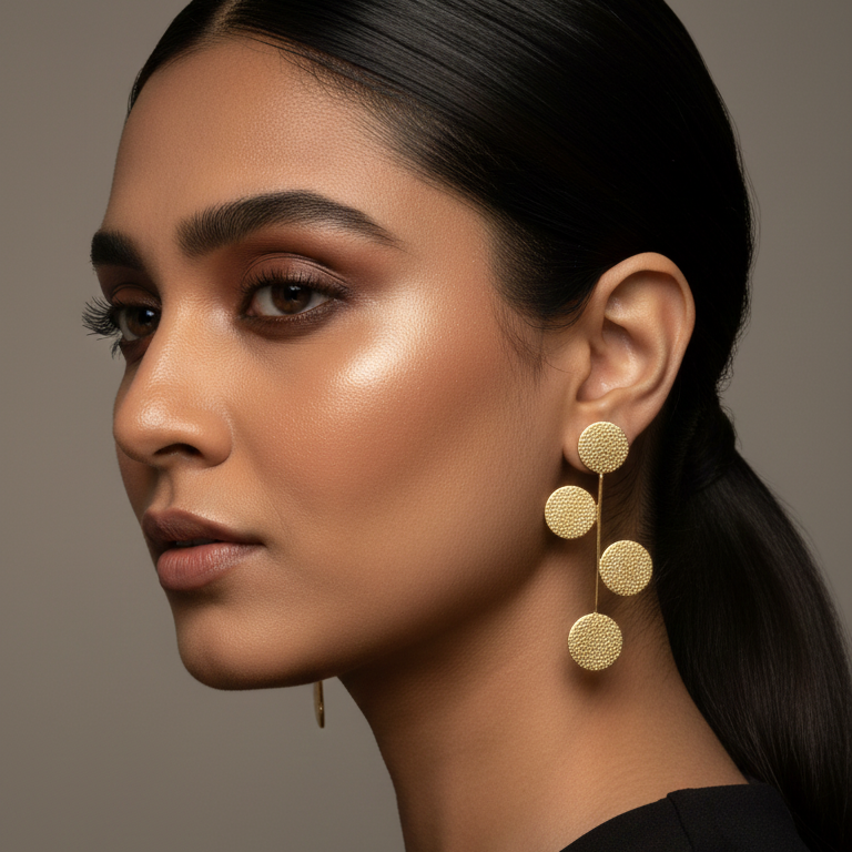 Woman wearing Bohomein Gold Partywear Earrings 