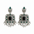 Majestic Silver Oxidised Stones & Pearls Dangle Earrings -Traditional Earrings,OS00017