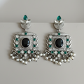 Majestic Silver Oxidised Stones & Pearls Dangle Earrings -Traditional Earrings,OS00017