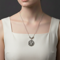 Woman wearing a Ganesha Pendant Set with Silver Oxidised Finish