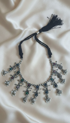 Oxidized stone choker necklace with antique finish and subtle stone accent.
