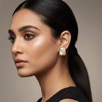 Woman wearing a Natural Stone Stud Earrings in Gold