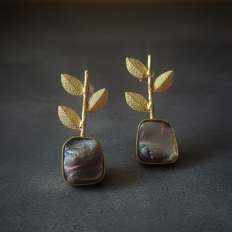 Natural stone leaf earrings 