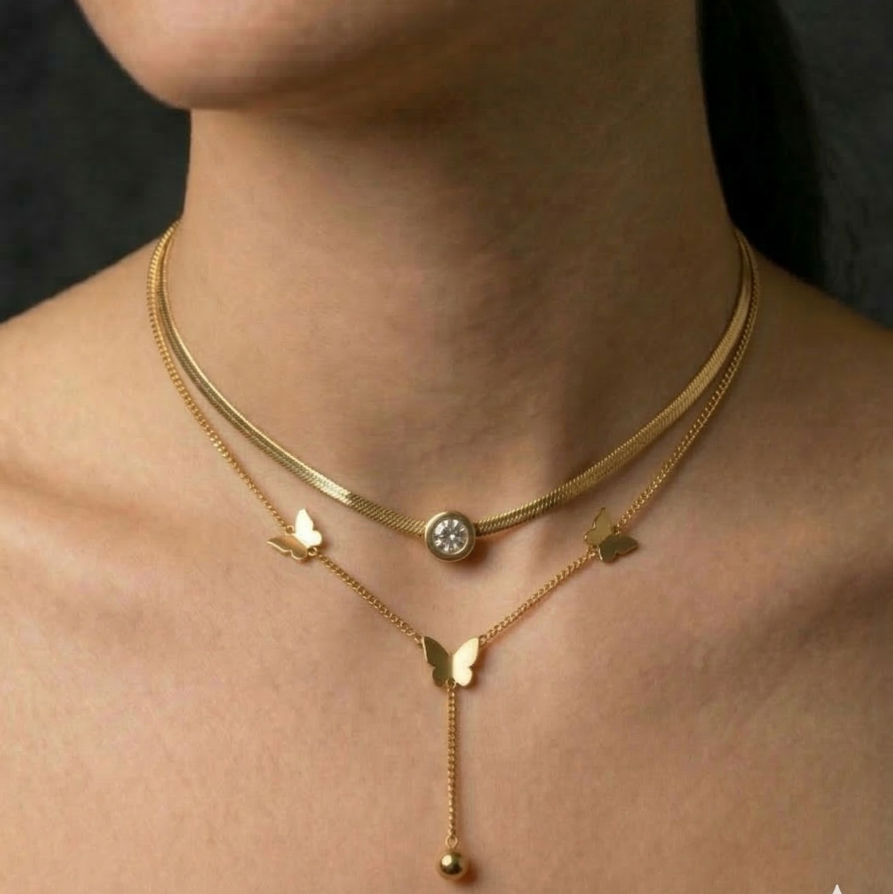Elegant Gold Butterfly Necklace Stack | [Sooma], Necklace Stack 10