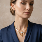 Woman wearing a minimalist gold hasli stack for professional women