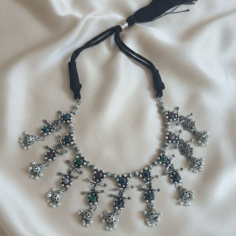 Choker necklace with multicolor stones