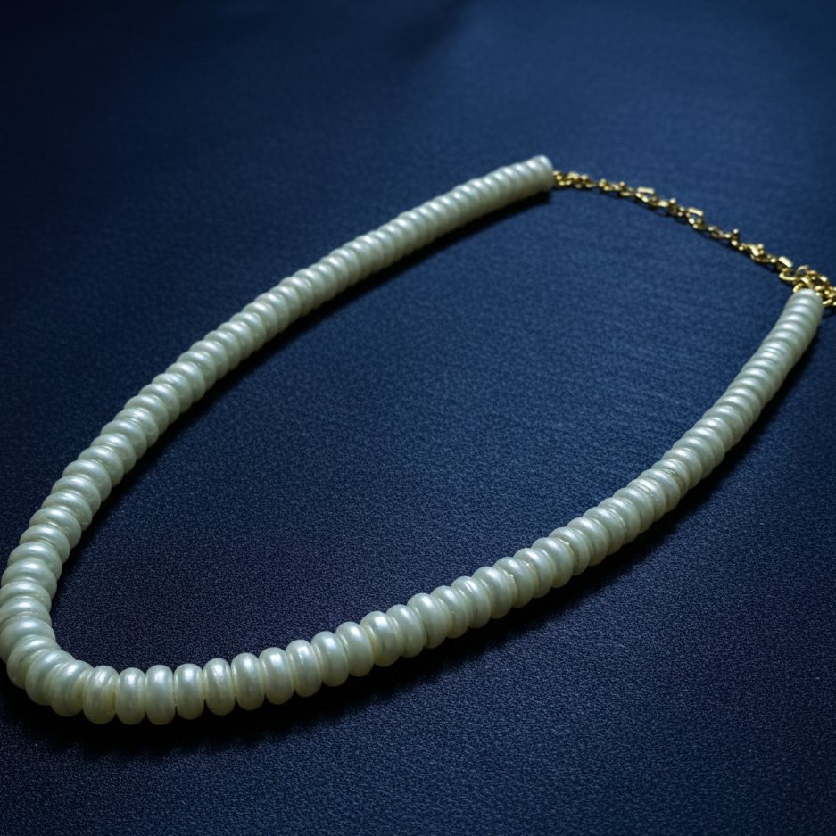 Pearl necklace with gold chain on a dark blue background