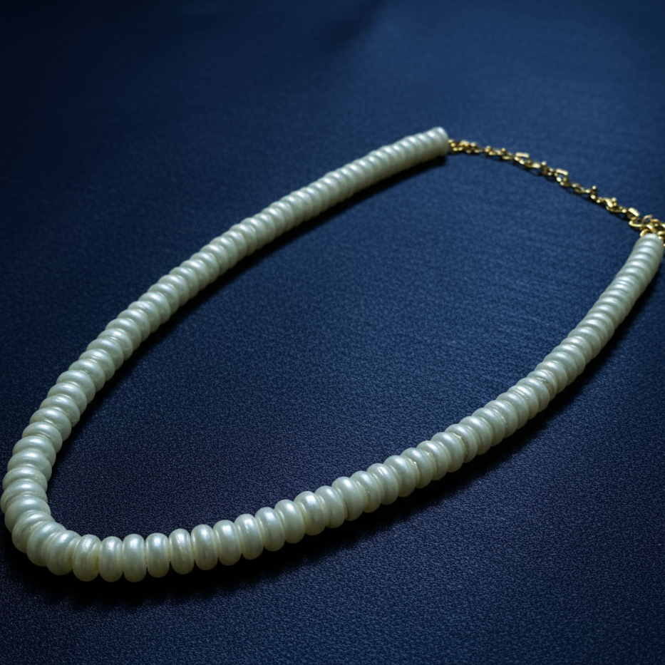 Pearl necklace with gold chain on a dark blue background