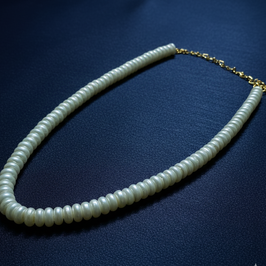 Pearl necklace with gold chain on a dark blue background
