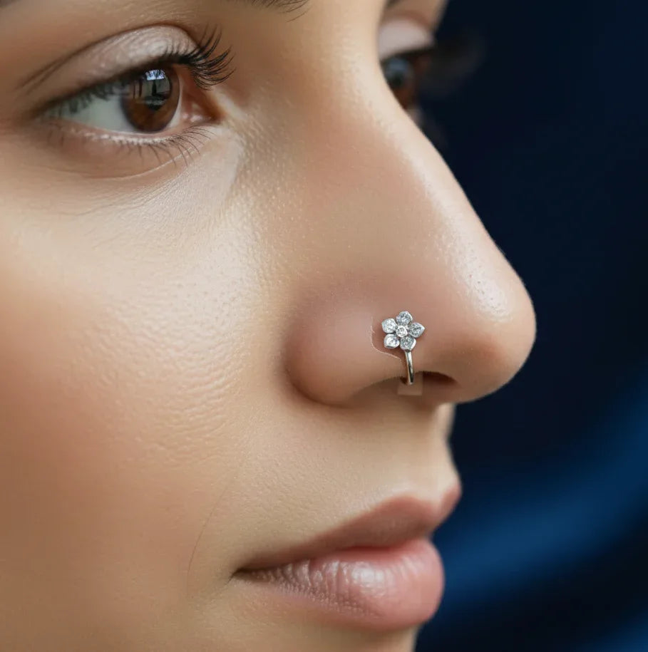 Elegant Oxidised Silver Nose Pin | [SOOMA, ]NP00005 - sooma