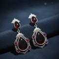 Pair of  Red Stone Oxidized Silver Teardrop Earrings
