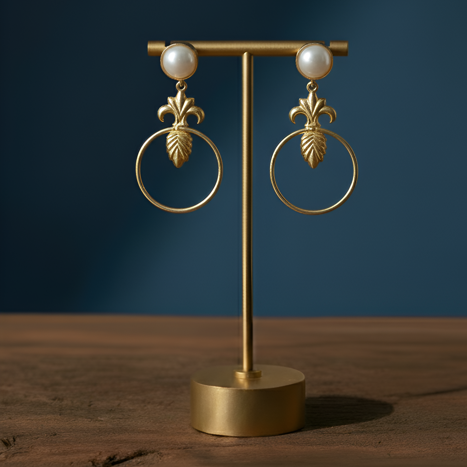 Elegant pearl gold drop earrings, perfect for office and everyday wear.
