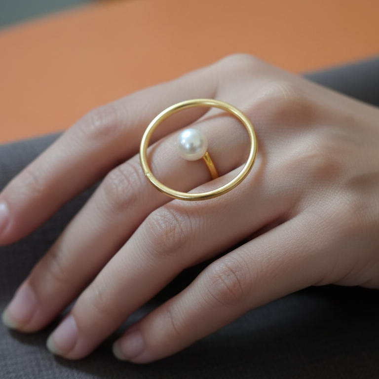 Elegant pearl and gold statement ring for modern women, versatile office to weekend. 
