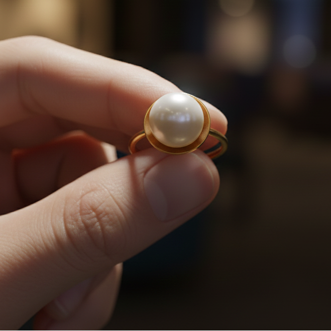 Elegant prominent imitation pearl ring for women, office to party wear.