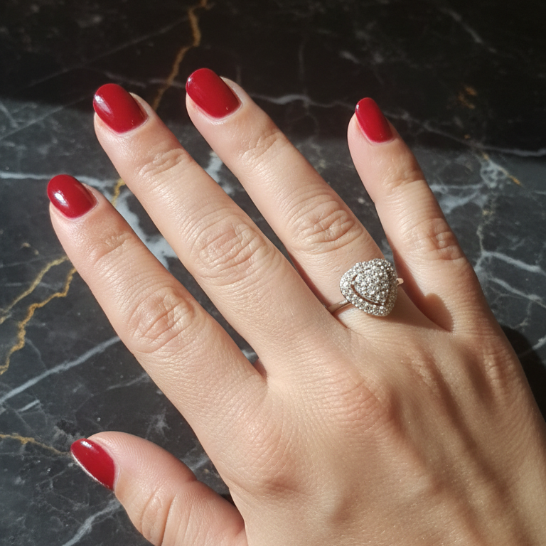 Hand with Elegant AD ring for women, sparkling American Diamonds, perfect for office wear and evening events.