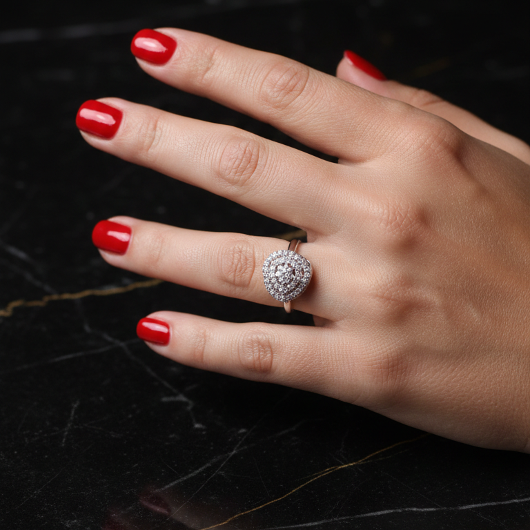Hand wearing a Silver AD Heart Ring