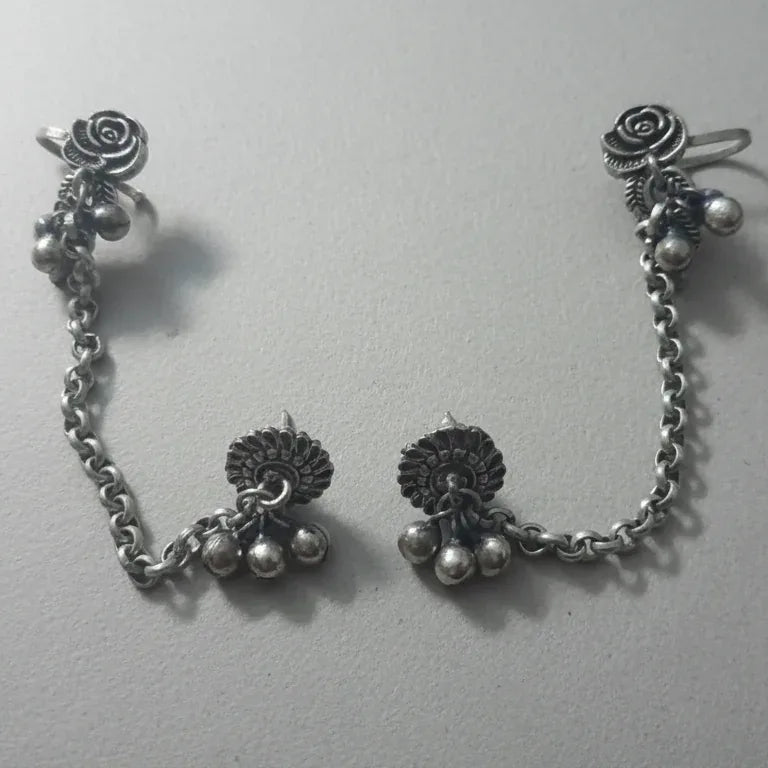 Elegant Rose Earcuff with Silver Chain | [SOOMA], EC00008 - sooma