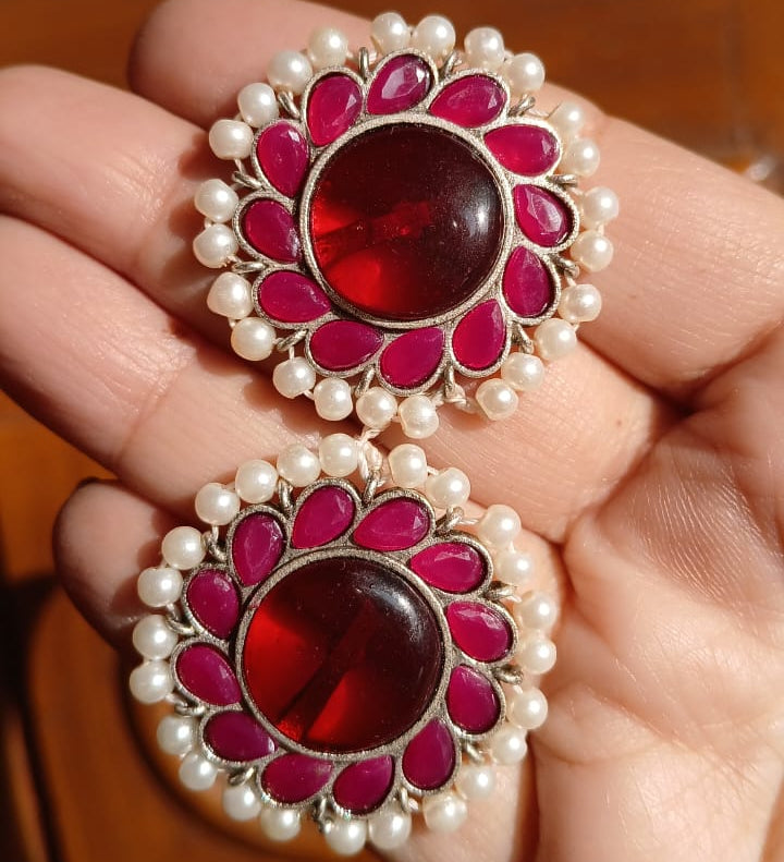 Oxidized stone stud earrings