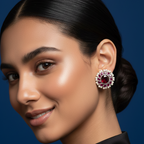 Woman wearing a  Stone Stud Earring With All Around Pearl Detailing