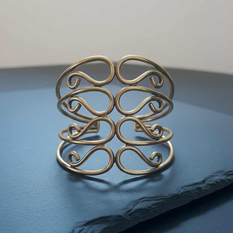 Rust gold bold chunky bracelet for women, front view.