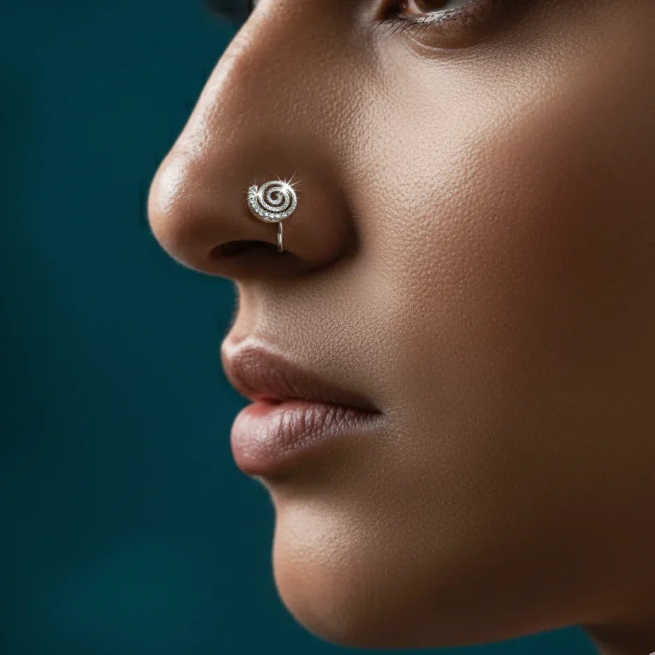 Geometric Oxidised Silver Nose Pin | Non-Piercing Clip-On, NP00002 - sooma
